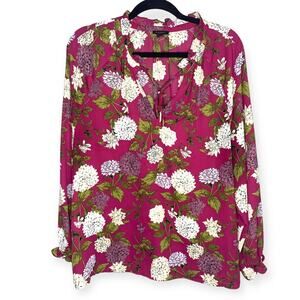 Ann Taylor factory deep purple and white flowers long sleeve top women’s size XL